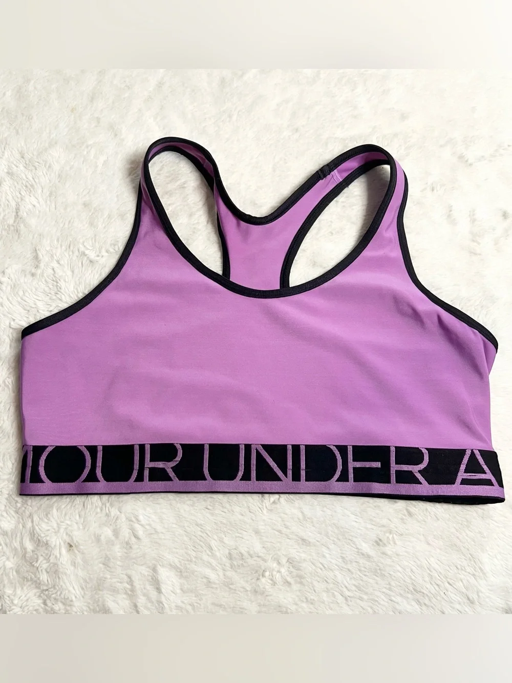 Under Armour Lavender Purple Racerback Black Logo Trim Sports Bra Size Large